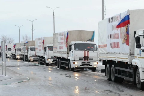 Đoàn xe viện trợ nhân đạo thứ 45 của Nga tới Ukraine. (Nguồn: Spunik)
