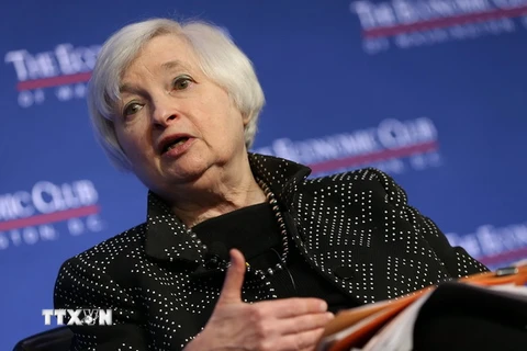 Chủ tịch Fed Janet Yellen phát biểu tại Câu lạc bộ Kinh tế ở thủ đô Washington, Mỹ. (Nguồn: AFP/TTXVN)