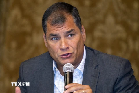 Tổng thống Ecuador Rafael Correa trong một cuộc họp báo ở Quito. (Nguồn: Reuters/TTXVN)