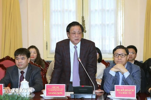 Phó Chủ nhiệm Thường trực Văn phòng Chủ tịch nước Giang Sơn phát biểu tại buổi họp báo. (Ảnh: An Đăng/TTXVN)
