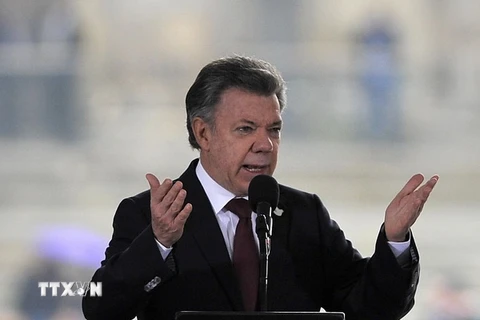 Tổng thống Colombia Juan Manuel Santos phát biểu tại một buổi lễ ở Bogota. (Nguồn: AFP/TTXVN)