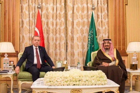 Tổng thống Thổ Nhĩ Kỳ Recep Tayyip Erdogan hội đàm Quốc vương Saudi Arabia. (Nguồn: AP)