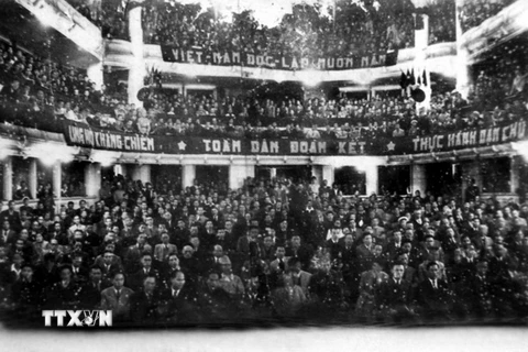 Quang cảnh phiên họp khai mạc kỳ họp thứ nhất, Quốc hội khóa I ngày 2/3/1946. (Ảnh tư liệu TTXVN) 