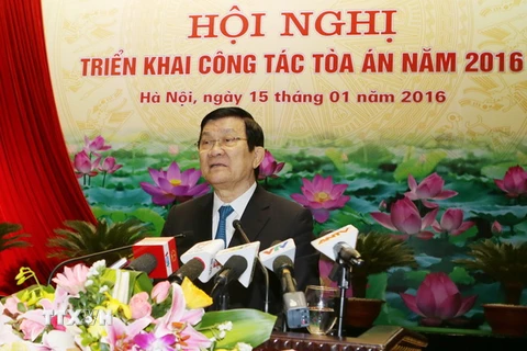 Chủ tịch nước Trương Tấn Sang phát biểu tại Hội nghị. (Ảnh: Nguyễn Khang/TTXVN)