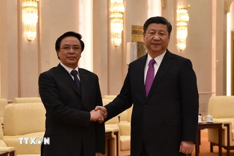 Trưởng ban Đối ngoại Trung ương Hoàng Bình Quân hội kiến với Tổng Bí thư, Chủ tịch Trung Quốc Tập Cận Bình. (Ảnh: Yến Kiên/TTXVN) 