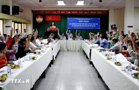 Hội nghị hiệp thương lần thứ nhất về cơ cấu, thành phần, số lượng người ứng cử Đại biểu Quốc hội khóa XIV tại Thành phố Hồ Chí Minh. (Ảnh: Thế Anh/TTXVN)