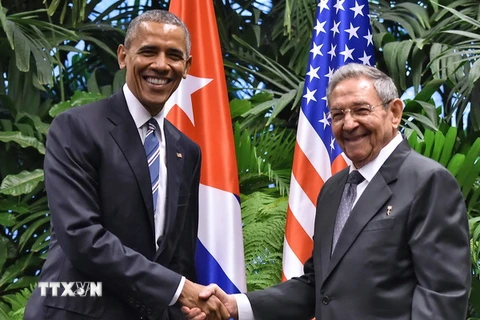 Chủ tịch Cuba Raul Castro hội đàm với Tổng thống Hoa Kỳ Barack Obama. (Nguồn: AFP/TTXVN)