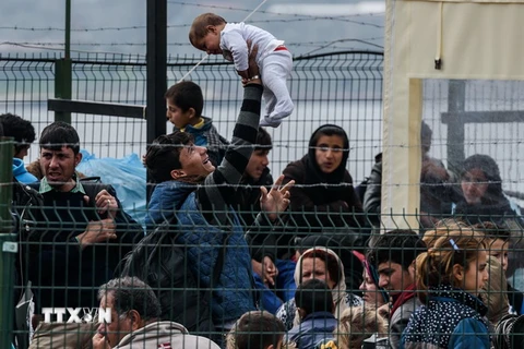 Người di cư tại khu vực Dikili, Thổ Nhĩ Kỳ. (Nguồn: AFP/TTXVN)