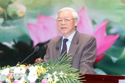 Tổng Bí thư Nguyễn Phú Trọng phát biểu khai mạc. (Ảnh: Nhan Sáng/TTXVN)