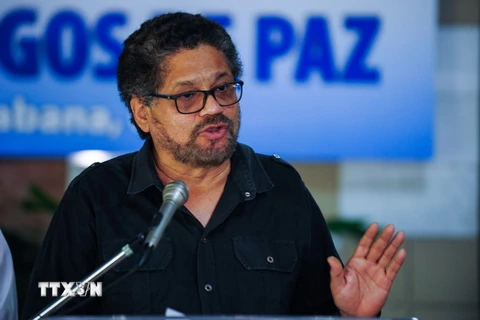 Chỉ huy cấp cao của FARC Ivan Marquez tại cuộc họp báo trong khuôn khổ đàm phán hòa bình với đại diện Chính phủ Colombia ở La Habana, Cuba. (Nguồn: AFP/TTXVN)