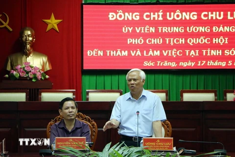 Phó Chủ tịch Quốc hội Uông Chu Lưu phát biểu tại buổi làm việc. (Ảnh: Trung Hiếu/TTXVN)