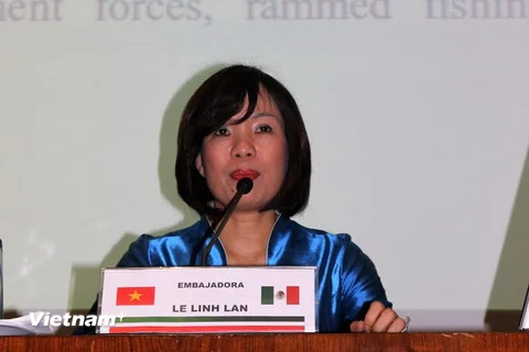 Đại sứ Việt Nam Lê Linh Lan tại buổi nói chuyện. (Ảnh: Việt Hòa-Việt Hùng/Vietnam+)