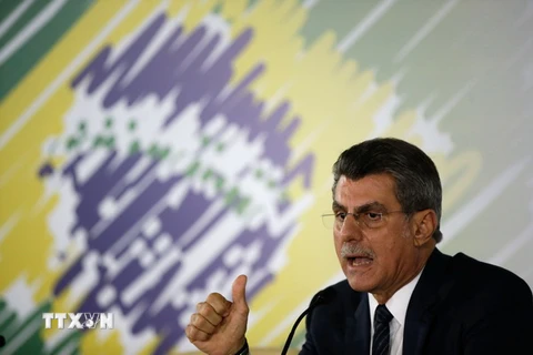 Bộ trưởng Kế hoạch Romero Juca phát biểu trong một cuộc họp báo tại Brasilia. (Nguồn: EPA/TTXVN)