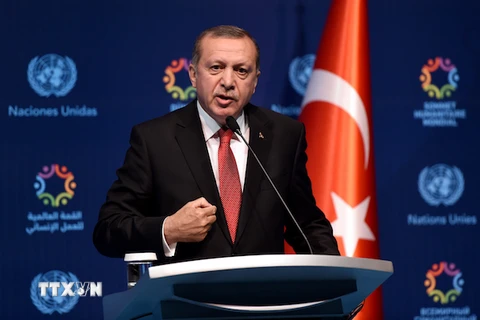 Tổng thống Thổ Nhĩ Kỳ Recep Tayyip Erdogan phát biểu trong một cuộc họp báo ở Istanbul. ​(Nguồn: THX/TTXVN)