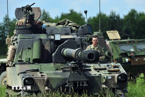 Một khẩu pháo tự hành tham gia cuộc tập trận Anakonda 2016 tại Drawsko Pomorskie, Tây Bắc Ba Lan. (Nguồn: EPA/TTXVN)