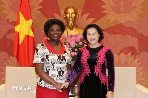 Chủ tịch Quốc hội Nguyễn Thị Kim Ngân tiếp bà Victoria Kwakwa, Phó Chủ tịch Ngân hàng Thế giới phụ trách khu vực Đông Á - Thái Bình Dương. (Ảnh: Trọng Đức/TTXVN)