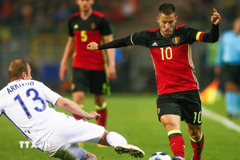 Tiền đạo Eden Hazard (số 10) của đội tuyển Bỉ. (Nguồn: EPA/TTXVN)