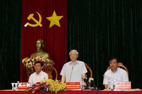 Tổng Bí thư Nguyễn Phú Trọng phát biểu tại buổi làm việc với Ban Thường vụ và cán bộ chủ chốt tỉnh Bà Rịa-Vũng Tàu. (Ảnh: Trí Dũng/TTXVN)