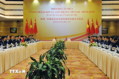 Phiên họp lần thứ 9 Ủy ban Chỉ đạo hợp tác song phương Việt Nam-Trung Quốc. (Ảnh: Nguyễn Khang/TTXVN)
