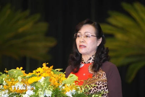 Bà Nguyễn Thị Quyết Tâm tái cử Chủ tịch HĐND Thành phố Hồ Chí Minh. (Ảnh: Thanh Vũ/TTXVN)