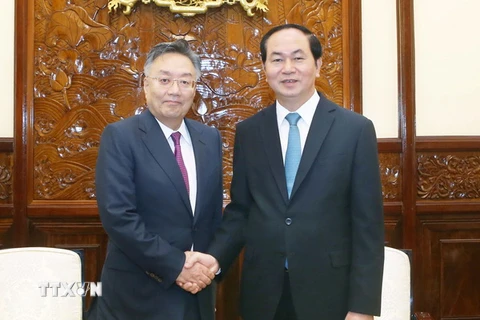 Chủ tịch nước Trần Đại Quang tiếp ông Yoji Sato, Tổng Giám đốc Tập đoàn Sojitz. (Ảnh: Nhan Sáng/TTXVN)