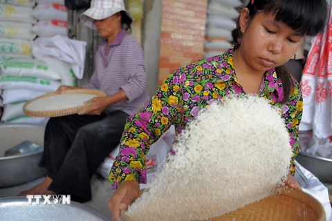 Tại cửa hàng bán gạo ở thủ đô Phnom Penh. (Nguồn: AFP/TTXVN)