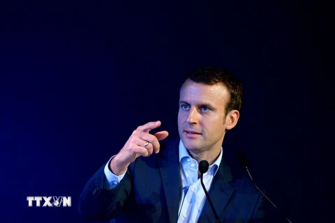 Bộ trưởng Kinh tế Pháp Emmanuel Macron phát biểu trong một diễn đàn về phát triển kinh tế ở thủ đô Paris. (Nguồn: AFP/TTXVN)
