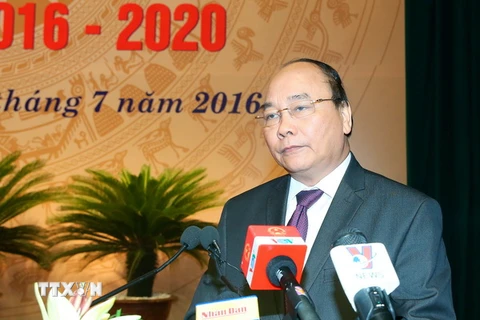 Thủ tướng Nguyễn Xuân Phúc phát biểu tại Đại hội. (Ảnh: Thống Nhất/TTXVN)