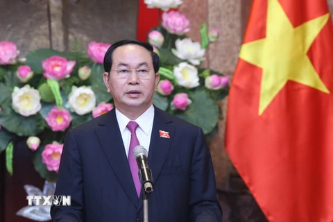 Chủ tịch nước Trần Đại Quang trả lời phỏng vấn các cơ quan thông tấn, báo chí. (Ảnh: Nhan Sáng/TTXVN)