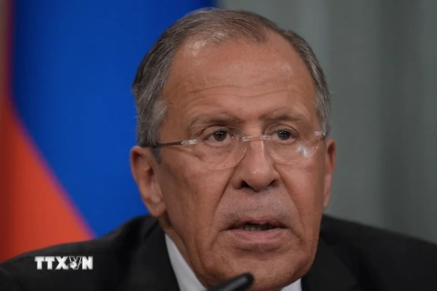 Ngoại trưởng Nga Sergei Lavrov phát biểu tại một cuộc họp báo ở Moskva, Nga. (Nguồn: AFP/TTXVN)