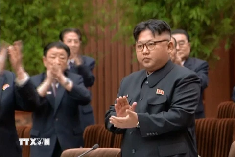 Nhà lãnh đạo Kim Jong-un dự Hội nghị Nhân dân tối cao Triều Tiên ngày 29/6. (Nguồn: Yonhap/TTXVN)