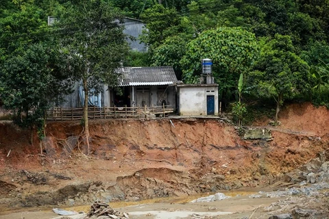 Sạt lở tại xã Phìn Ngan (huyện Bát Xát, Lào Cai) sau bão số 2. (Ảnh: PV/Vietnam+)