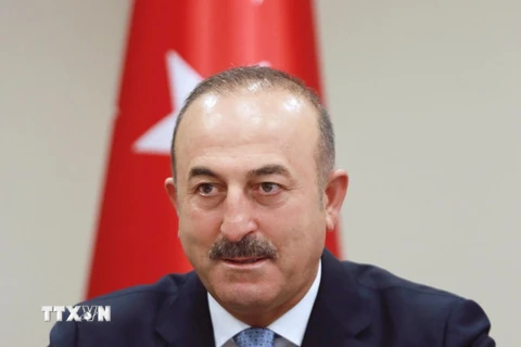 Ngoại trưởng Thổ Nhĩ Kỳ Mevlut Cavusoglu phát biểu trong cuộc họp báo ở Ankara. (Nguồn: AFP/TTXVN)