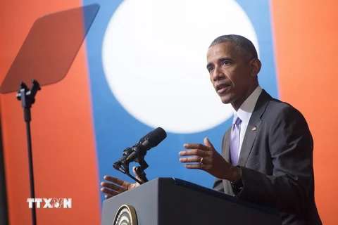 Tổng thống Mỹ Barack Obama phát biểu về các mối quan hệ giữa hai nước Lào-Mỹ tại cuộc họp báo ở Vientiane. (Nguồn: AFP/TTXVN)