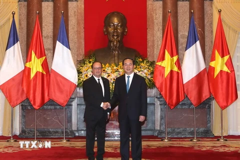 Chủ tịch nước Trần Đại Quang và Tổng thống Pháp Francois Hollande. (Ảnh: Nhan Sáng/TTXVN)