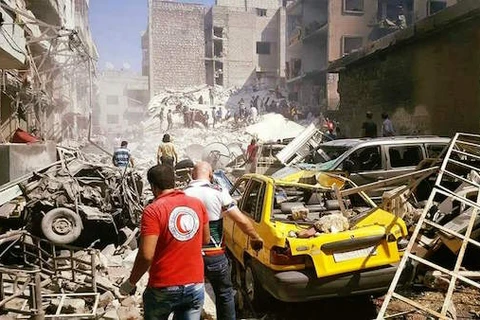 Hiện trường vụ ném bom. (Nguồn: syria.liveuamap.com)