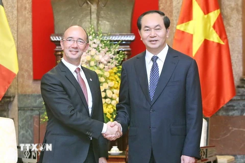 Chủ tịch nước Trần Đại Quang tiếp Ngài Rudy Demotte, Thủ hiến vùng Wallonie-Bruxelles. (Ảnh: Nhan Sáng/TTXVN)