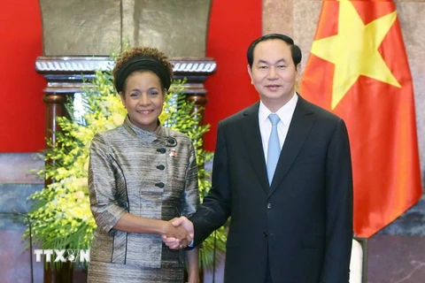 Chủ tịch nước Trần Đại Quang tiếp Tổng Thư ký OIF Michaelle Jean. (Ảnh: Nhan Sáng/TTXVN)