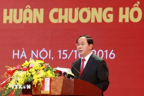 Chủ tịch nước Trần Đại Quang phát biểu tại buổi lễ. (Ảnh: Quý Trung/TTXVN)