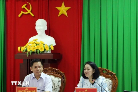 Bà Trương Thị Mai phát biểu tại buổi làm việc. (Ảnh: Trung Hiếu/TTXVN)