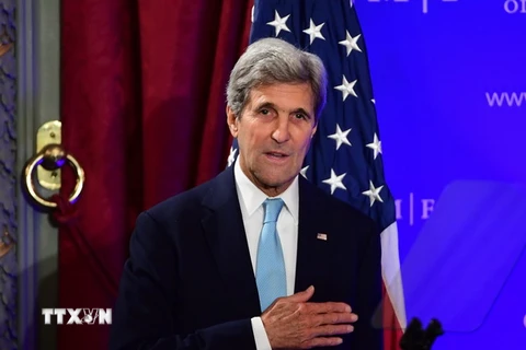 Ngoại trưởng Mỹ John Kerry phát biểu trong một hội nghị ở thủ đô Brussels, Bỉ. (Nguồn: AFP/TTXVN)