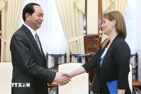 Chủ tịch nước Trần Đại Quang tiếp bà Meirav Eilon Shahar, Đại sứ Israel tại Việt Nam đến chào xã giao. (Ảnh: Nhan Sáng/TTXVN)