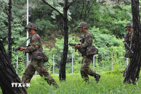 Binh sỹ Hàn Quốc tham gia một cuộc tập trận. (Nguồn: AFP/TTXVN)