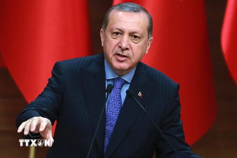 Tổng thống Thổ Nhĩ Kỳ Tayip Erdogan tại một sự kiện ở Ankara. (Nguồn: AFP/TTXVN)