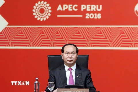 Chủ tịch nước Trần Đại Quang dự khai mạc Hội nghị các nhà lãnh đạo các nền kinh tế thuộc APEC Peru 2016. (Ảnh: Nhan Sáng/TTXVN)