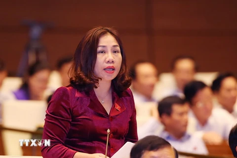 Đại biểu Quốc hội Hà Nam Trần Thị Hiền phát biểu ý kiến. (Ảnh: Nguyễn Dân/TTXVN)