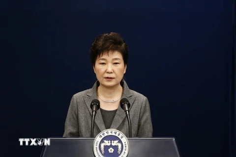 Tổng thống Hàn Quốc Park Geun-hye trong bài phát biểu tại thủ đô Seoul ngày 29/11. (Nguồn: AFP/TTXVN)