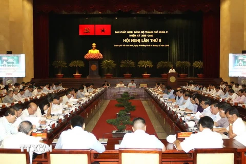 Quang cảnh Hội nghị lần thứ 8, Ban chấp hành Đảng bộ Thành phố Hồ Chí Minh khóa X. (Ảnh: Thanh Vũ/TTXVN)