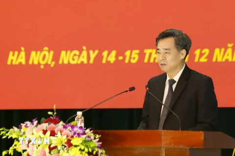 Bí thư Đảng ủy Khối các cơ quan Trung ương Nguyễn Quang Dương phát biểu tại hội nghị. (Ảnh: Anh Linh/TTXVN)