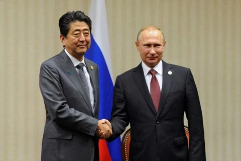 Thủ tướng Nhật Bản Shinzo Abe và Tổng thống Nga Vladimir Putin tại cuộc gặp bên lề Hội nghị thượng đỉnh APEC ở Peru. (Nguồn: Sputnik)